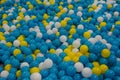 Background with colorful plastic balls, blue and yellow Royalty Free Stock Photo