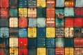 Background with Colorful Shipping Containers Stacked at Commercial Dock Royalty Free Stock Photo