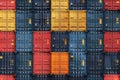 Background with Colorful Shipping Containers Stacked at Commercial Dock Royalty Free Stock Photo