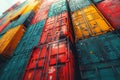 Background with Colorful Shipping Containers Stacked at Commercial Dock Royalty Free Stock Photo