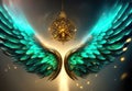 Angelic abstract motif in emerald and gold color. Royalty Free Stock Photo