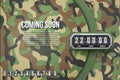 Background Coming Soon and countdown timer. Camo Vector. Royalty Free Stock Photo