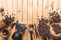Background composition with accessories Ingredients for making coffee Royalty Free Stock Photo
