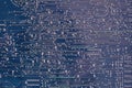 Background of computer circuit board closeup, blue color texture Royalty Free Stock Photo