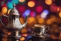 background concept Arabic background colorful Mubarak Silver Coffee Pot Eid Ramadan Royalty Free Stock Photo