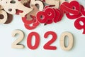 2020 background .The concept of the new 2020. New year with numbers 2020 on colorful background. Christmas card, congratulat