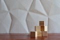 Wooden blocks cube on table with copy space