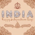 Background congratulation of India independence day with elements henna mehndi colors