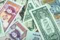 Background consisting of randomly mixed banknotes from