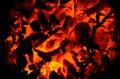 Bright black-orange background of burning coal and wood. Royalty Free Stock Photo