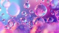 The background consists of holographic floating liquid blobs, soap bubbles, and metaballs.