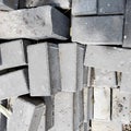 Background construction Materials. Photo heap bricks. Gray texture, stone