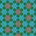 Background continuous mosaic in vivid teal and neon blue colors.