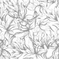 Background of contour gray flowers. Vintage texture for fabric, tile and paper decoration and wallpaper on the wall.
