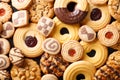 Background of cookies assorted close-up. horizontal top view Royalty Free Stock Photo