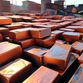 Background of copper ingots. Extractive industry