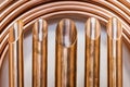 Background of copper pipes for plumbing and climate engineering