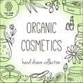 Background with cosmetic bottles. Organic cosmetics illustration.