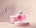Background for cosmetic product branding,identity and packaging inspiration.Beautiful women`s perfume Podium pink with a