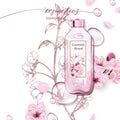 Background for cosmetic product branding, identity and packaging inspiration.Pink Cosmetic water on the background of a