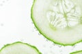 background of cucumber slices in water drops