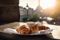 croissant bar french breakfast drink paris food table france cup. Generative AI.