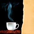 Background with cup of coffee and old ripped paper Royalty Free Stock Photo