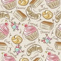 Background with cupcake, croissant, cake and bonbon Royalty Free Stock Photo
