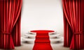 Background with curtains and red carpet leading to a podium. Royalty Free Stock Photo