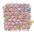 Background with cute baby piglets. Pastel cartoon image kawaii pigs.