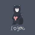 Background with cute bear, heart and text. I love you, poster design. Decorative  backdrop Royalty Free Stock Photo