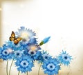 Background with cute blue realistic cornflowers