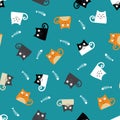 Pattern with cats and fishbones