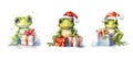 background cute frog with christmas gift watercolor ai generated Royalty Free Stock Photo