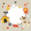 Background with cute sticker dog, icons and