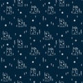 Background with cute tiny houses among the trees. Seamless pattern with a winter village with houses in a circle of snow