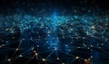 Background with a cyber network grid, artificial neurons, and global data connections. Learning artificial intelligence.