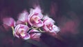 Background Cymbidium orchids. Digital drawing orchids oil paint. Full frame, Space for text. background flower. Cymbidium