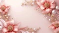 Background with 3D Pink Gold Flowers and Pearls Royalty Free Stock Photo