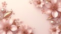 Background with 3D Pink Gold Flowers and Pearls Royalty Free Stock Photo