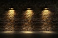Background 3D render of brick wall, concrete floor, and lamps. Royalty Free Stock Photo