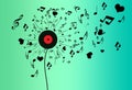 Background with dandelion and hearts and musical notes with violin key Royalty Free Stock Photo