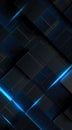 Background with dark overlapping rectangular shapes and glowing blue lines creating a sleek and futuristic design, perfect for