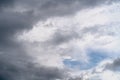Background with dark thunderclouds in front of lightning and heavy rain. The sky is completely covered by clouds Royalty Free Stock Photo