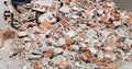 Debris and bricks of a destroyed house