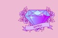 Background with decorative crystal diamond, flowers and inspirational quote on ribbon. feminine Vector design for girls