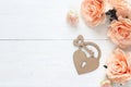 Background with decorative padlock-heart, key and lovely roses o