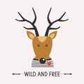 Background, deer, english text. Wild and free