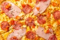 Background with delicious classic italian Pizza Pepperoni with sausages and cheese mozzarella