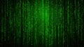 background depicting continuous, bright green falling streams of binary code and alphanumeric characters, creating futuristic Royalty Free Stock Photo